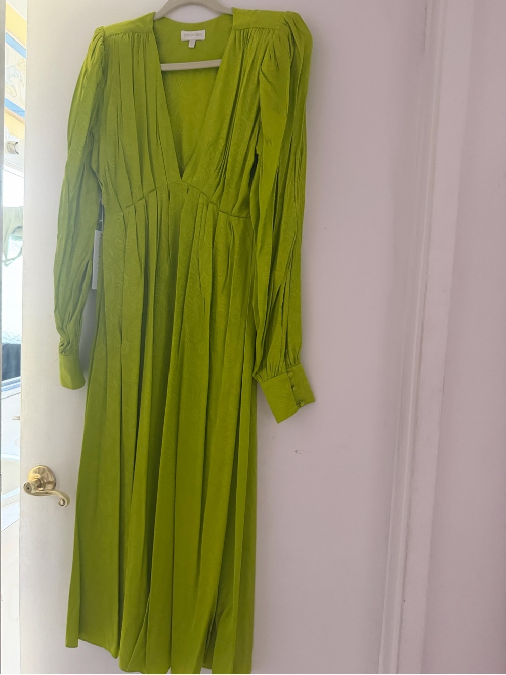 Ronny Kobo Collection Lime Green Long Sleeve V-Neck Maxi Dress